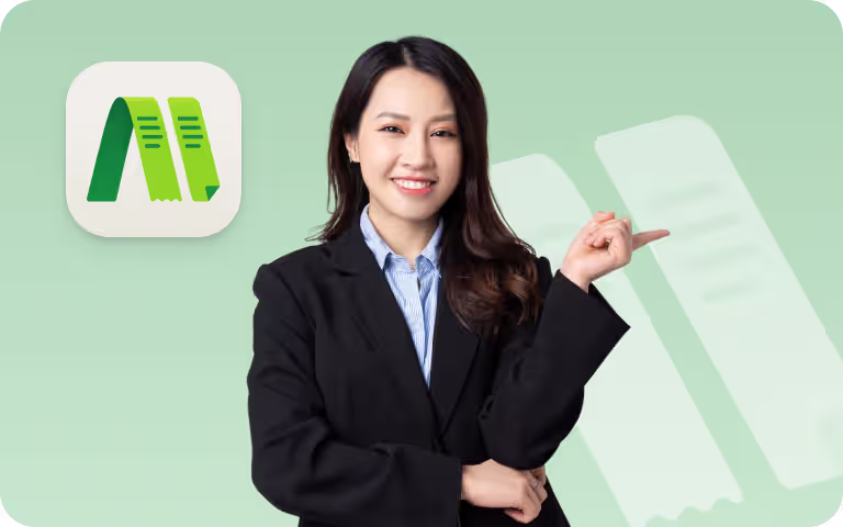 A woman in a black suit points to the ccMonet app icon. She represents our experts, who use AI - powered tools to offer SMEs bookkeeping, reconciliation, and customized workflow solutions. Tax and compliance specialists ensure financial accuracy and regulatory adherence.