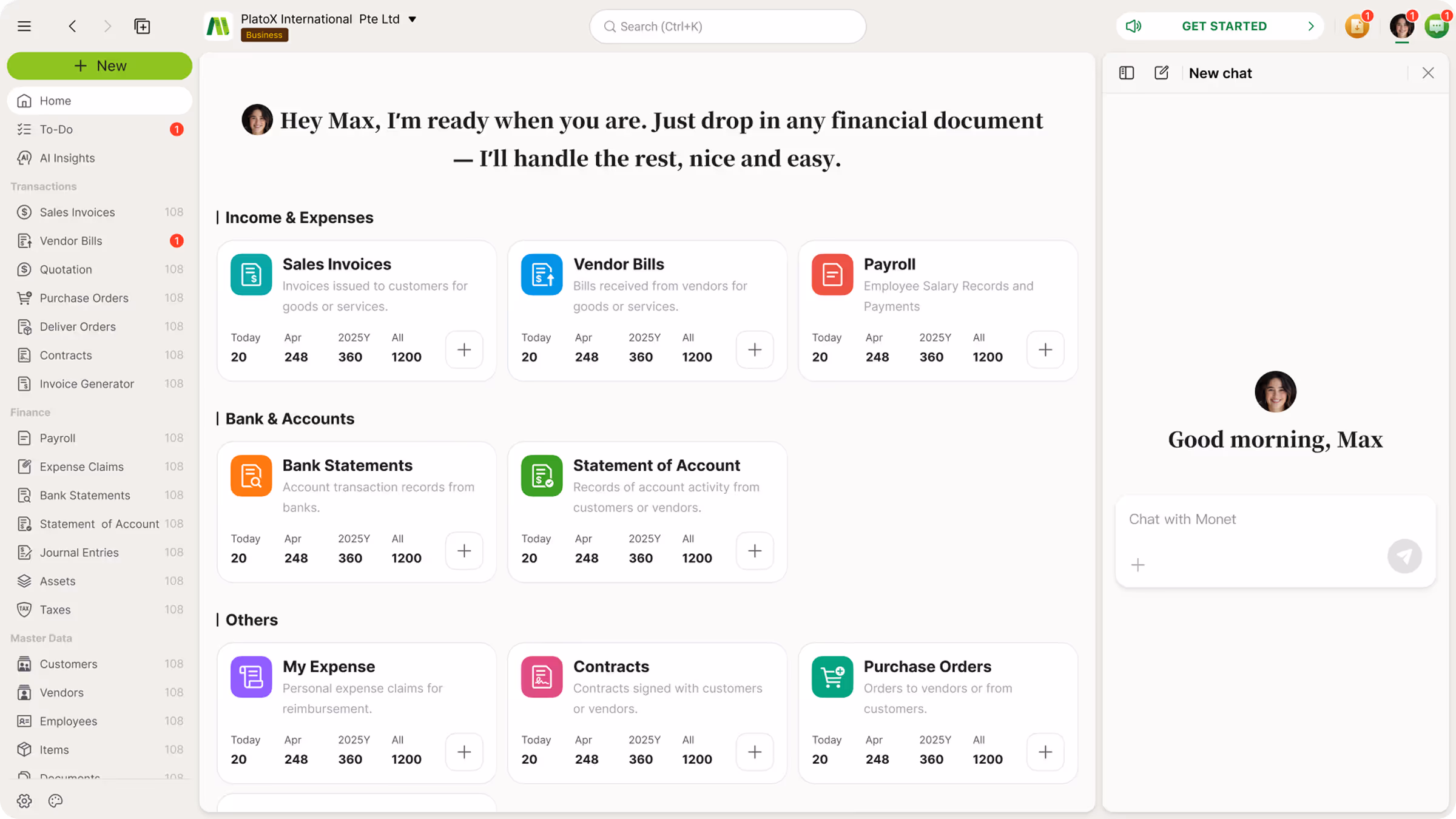 ccMonet expense management screen